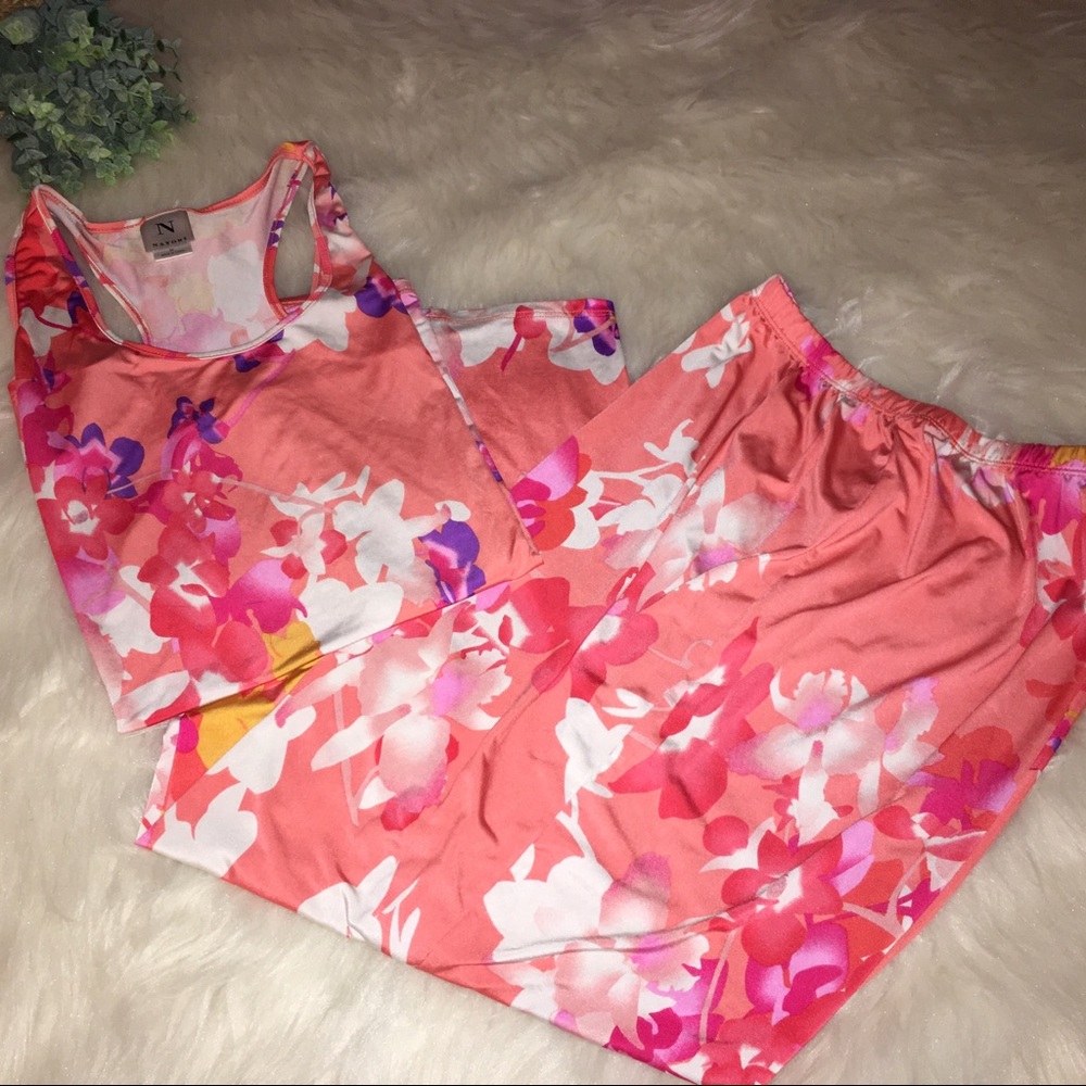 NATORI Sz M Coral Floral Tank & Pants Pajamas